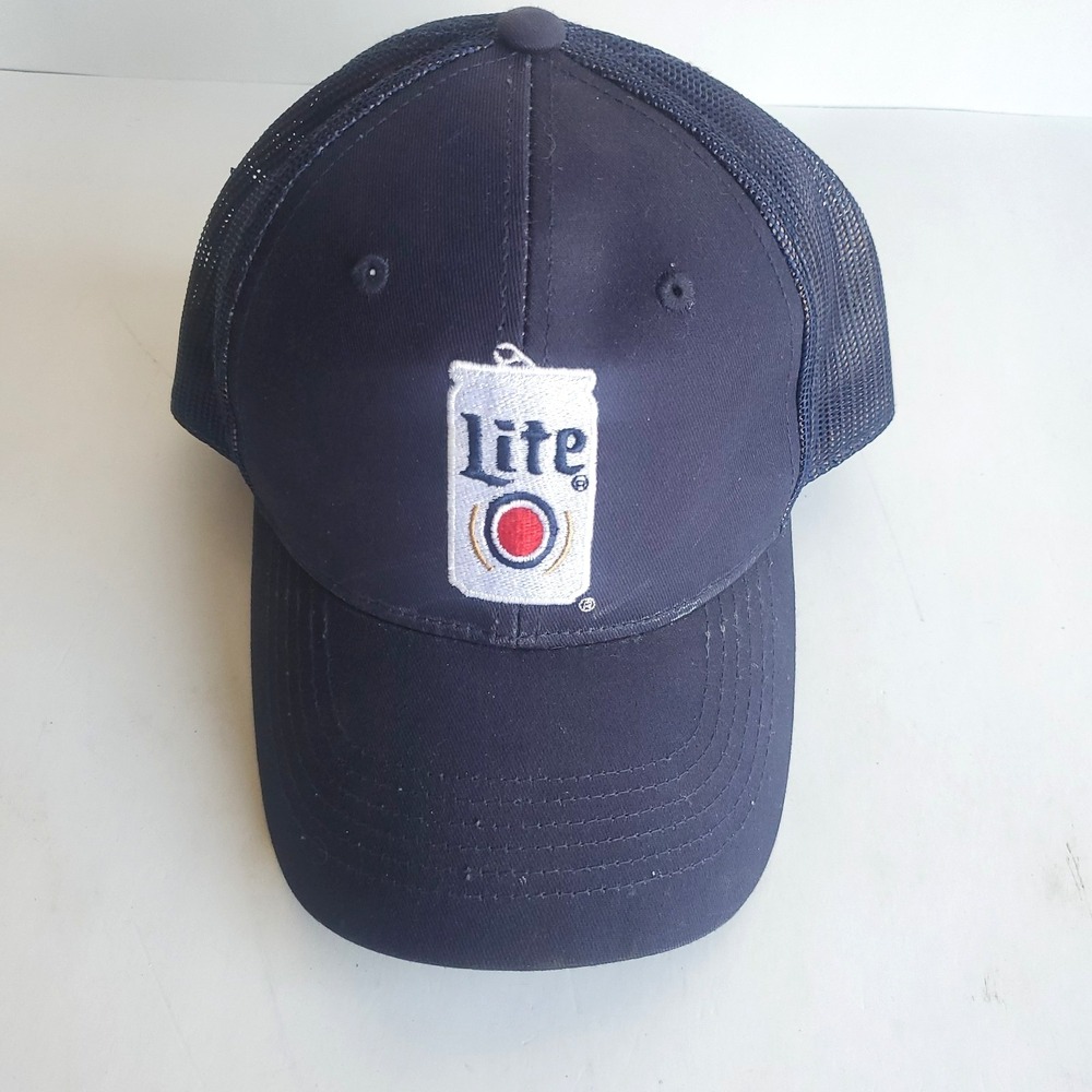 Miller Lite Beer Snapback Trucker Hat Blue with Logo Patch Beer Can NOS rare